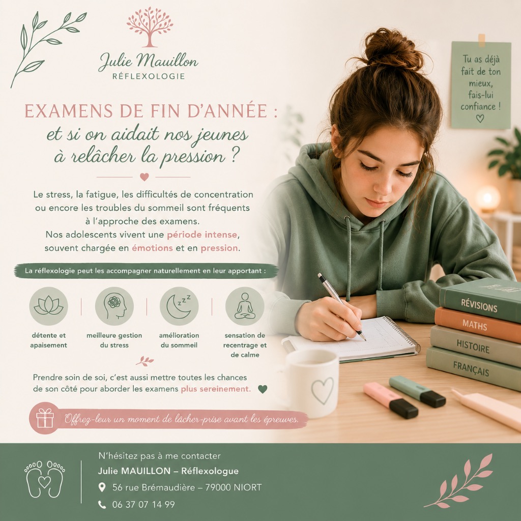 illustration 📚🌿 Examens de fin d’année : et si on aidait nos jeunes à relâcher la pression ? 🌿📚