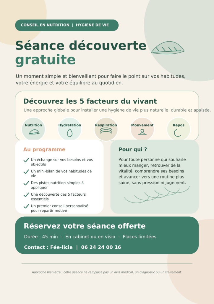 illustration Séance découverte offerte : conseil en nutrition et hygiène de vie