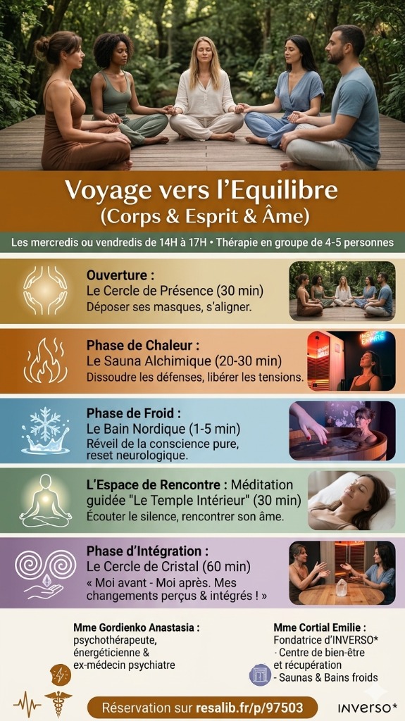 illustration Groupe thérapeutique 🌟 Voyage vers l’Équilibre : Corps, Esprit & Âme 🌟