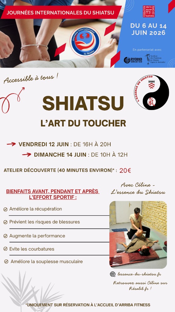 illustration ATELIER DECOUVERTE SHIATSU DANS LES LOCAUX D'ARRIBA FITNESS 12 ET 14 JUIN 2026