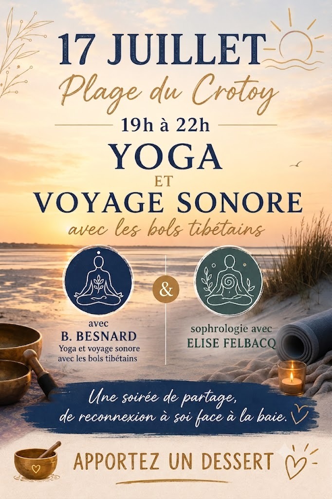 illustration voyage sonore avec les bols tibétains sur la plage
