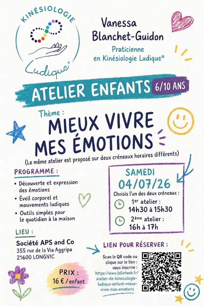 illustration "Mieux vivre mes émotions" Atelier de kinésiologie ludique® enfants 6/10 ans