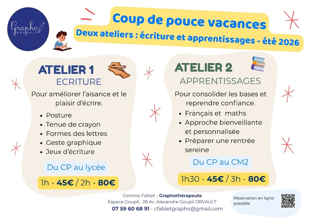 illustration Coup de pouce vacances, deux ateliers : écriture et apprentissages