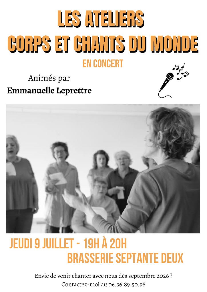 illustration Les ateliers "Corps et Chants du monde" en concert le 9/07 à 19h à la Brasserie Septante Deux