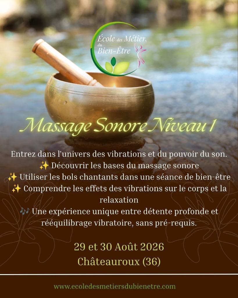 illustration Formation Massage Sonore, Niveau 1 du 29 au 30 aout 2026