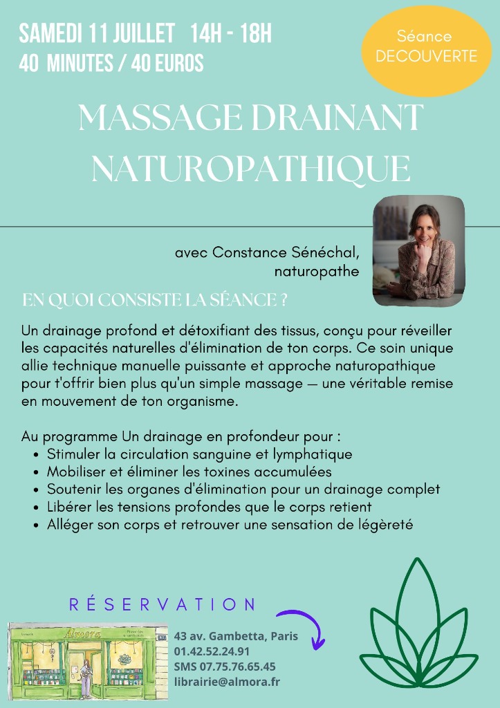 illustration Massage drainant naturopathique — Séance découverte 40 minutes chez Almora (Paris 20e)