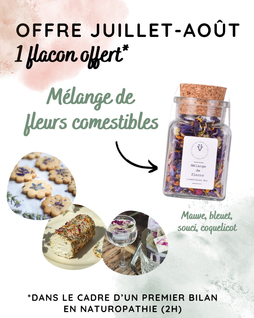 illustration JUILLET & AOUT : FLACON DE FLEURS SECHÉES COMESTIBLES OFFERT