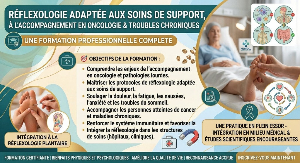 illustration RÉFLEXOLOGIE :  SOINS DE SUPPORT, ACCOMPAGNEMENT EN ONCOLOGIE & TROUBLES CHRONIQUES  Perfectionnement