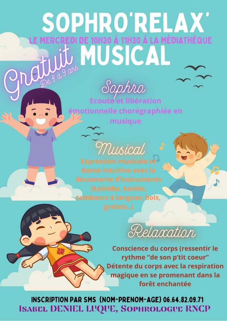 illustration Sophro'Relax'Musical" pour les enfants de 4 à 9 ans - MERCREDI 22 AVRIL de10H30 à 11H30 (Médiathèque de SEUGY 95270)