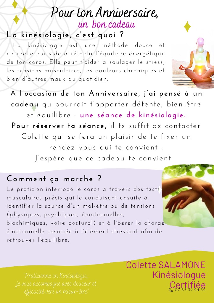 illustration bon cadeau pour une seance de Kinesiologie à offrir