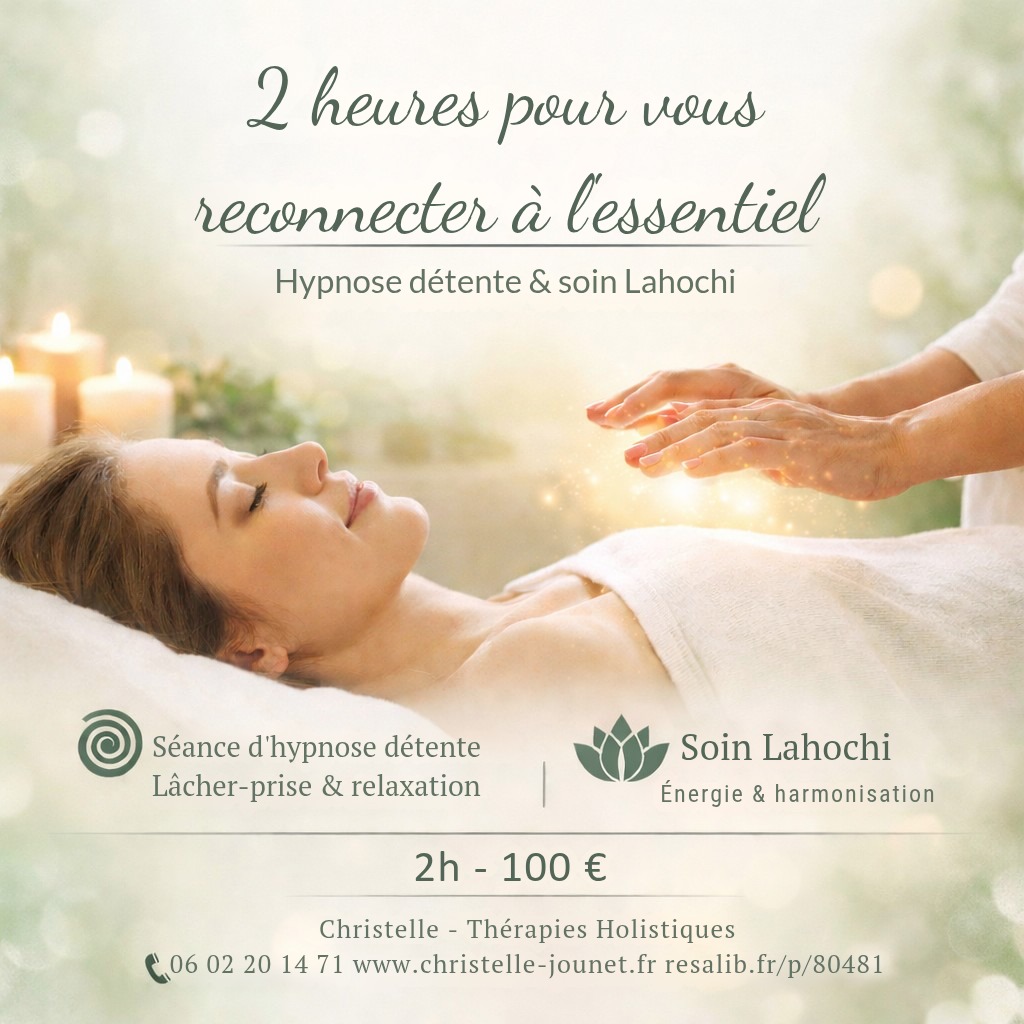 illustration Offre combo séance Hypnose détente & Lahochi Le temps de vous retrouver combo 1 séance d'hypnose détente et 1 soin Lahochi