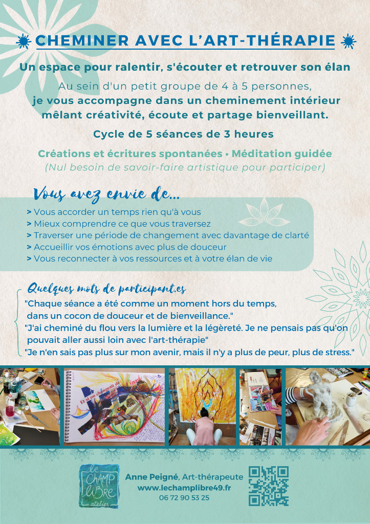 illustration Cycle "CHEMINER AVEC L'ART-THÉRAPIE" - 1 séance par mois, pendant 5 mois = 15 heures