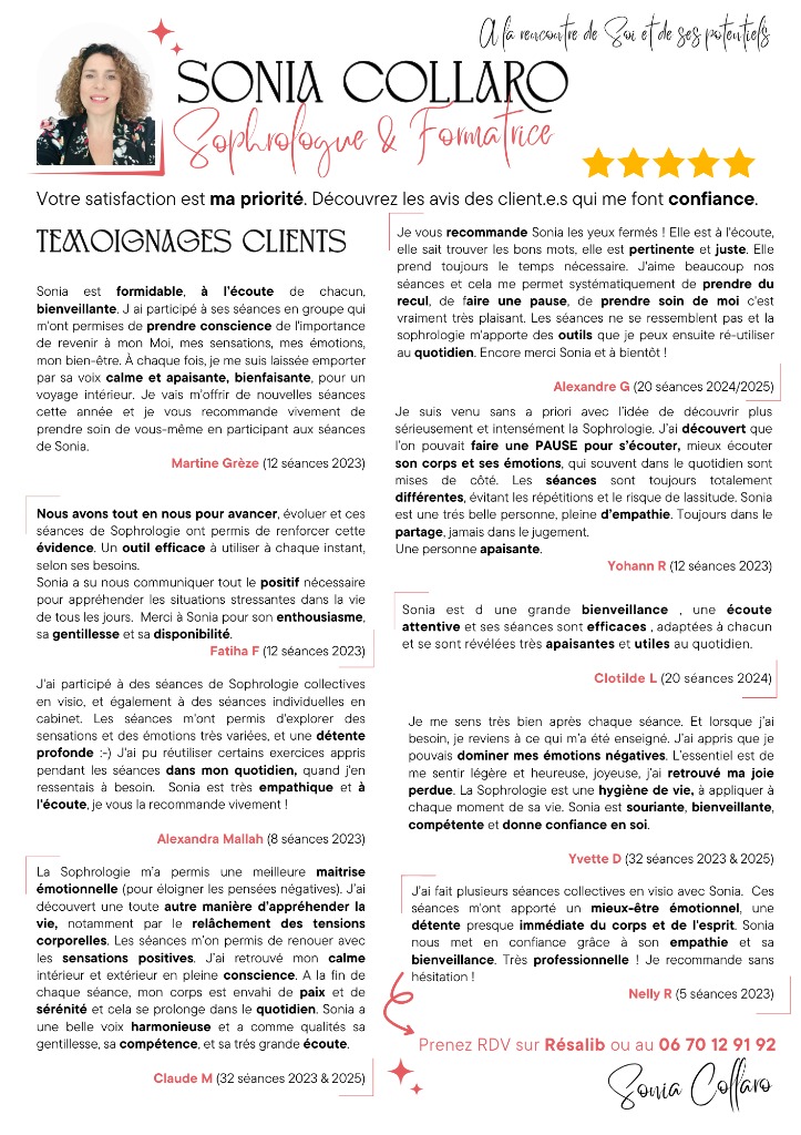 illustration Ce que la Sophrologie a apporté à mes clients (avis 5 étoiles)